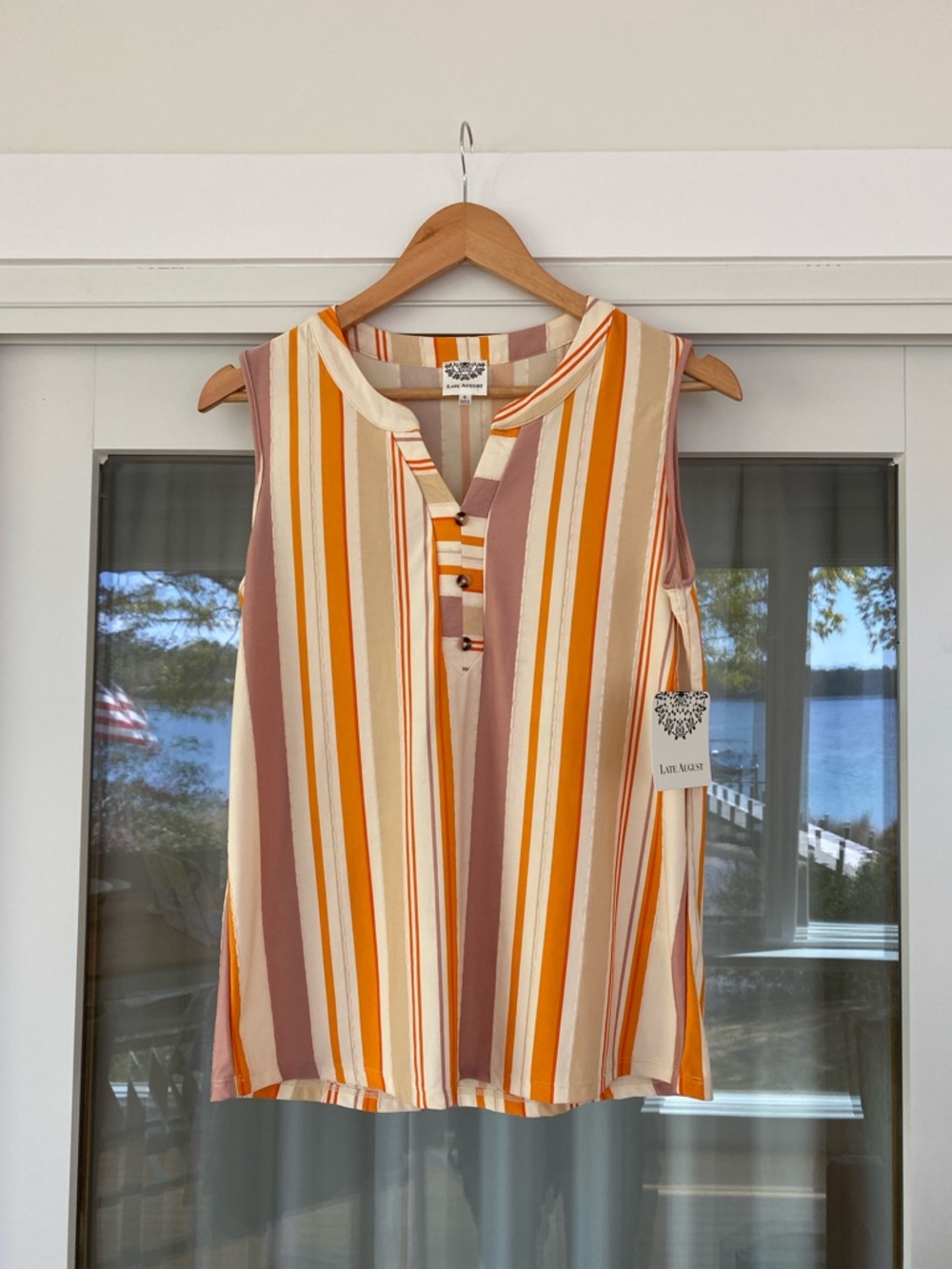 Late August Sleeveless Striped Top in Cream, Orange & Dusty Rose - NWT